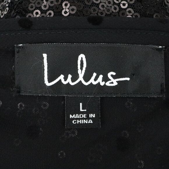 Lulus Dress Womens Large Black Sequins Lined Ruffle Sheer Back Side Zip Deep V - Picture 3 of 13